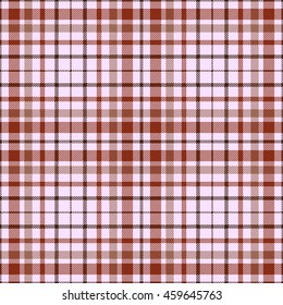 Seamless tartan plaid pattern. Checkered fabric texture print in shades of henna reddish brown & white. 