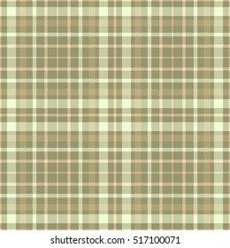 Seamless tartan plaid pattern. Checkered fabric texture background in tones of faded yellow, olive green, brown & parchment cream white.