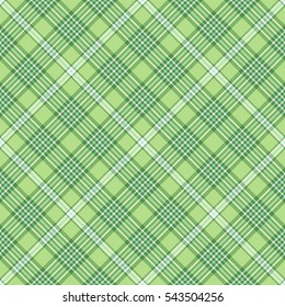 Seamless tartan plaid pattern. Checkered fabric texture print in shades of soft green, moderate green and white. 