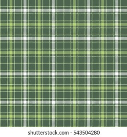Seamless tartan plaid pattern. Checkered fabric texture background in dusty cedar green, light green and white. 