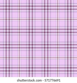 Seamless tartan plaid pattern. Checkered fabric texture print in shades of lavender, maroon and white. 
