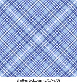 Seamless tartan plaid pattern. Checkered fabric texture print in stripes of dark and light blue and white. 
