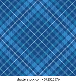 Seamless tartan plaid pattern. Checkered fabric texture print in shades of midnight blue, teal blue and light blue