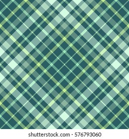 Seamless tartan plaid pattern. Checkered fabric texture print in stripes of teal, lime green, sage green and pale turquoise.