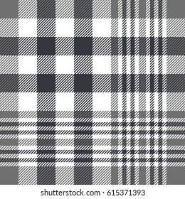 Seamless tartan plaid pattern. Checkered fabric texture print in stripes of dark and light grey on white background. 