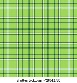 Seamless tartan plaid pattern. Dark green & white stripes on bright lime green background. 