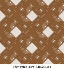 Seamless tartan plaid pattern. Tartan design in pale orange, white & brown stripes on dark red background.