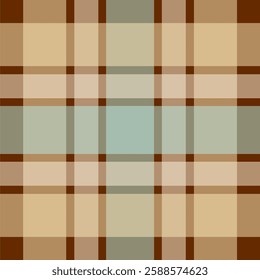 Seamless tartan plaid pattern in earthy tones. Classic checkered textile design perfect for fabric, wallpaper, backgrounds, and digital prints. High-quality vector and tileable repeat pattern.