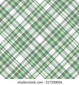 Seamless tartan plaid pattern. Fabric texture background in shades of faded greens & white.
