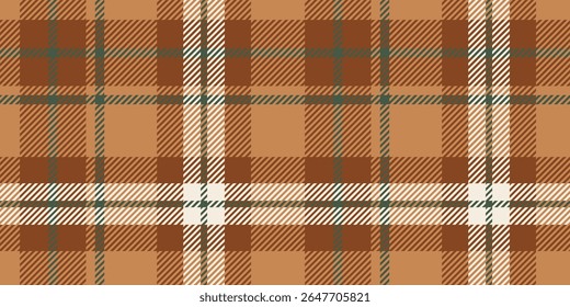 A seamless tartan plaid pattern featuring earthy brown and beige tones with green and white accents. Designed with a traditional woven texture, ideal for textiles