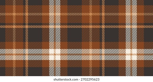 A seamless tartan plaid pattern featuring a warm combination of brown, black, and white tones. Ideal for textile design, fashion, home decor, and creative projects with a rustic and classic aesthetic.