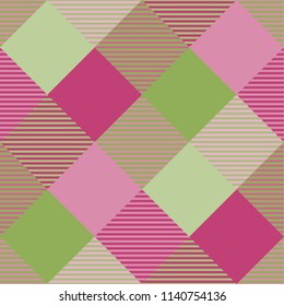 Seamless tartan plaid pattern in green and pink tone.