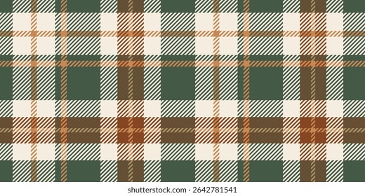 A seamless tartan plaid pattern in green, white, and brown tones. Ideal for textile design, fashion, home decor, and creative projects with a rustic and classic appeal.