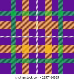 Seamless tartan plaid pattern. Mardi Gras color palette 