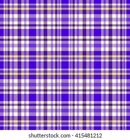 Seamless tartan plaid pattern in navy blue, purple, light golden yellow and white.