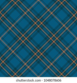 Seamless tartan plaid pattern in palette of teal blue, dark teal green and orange. Classic fabric texture for digital textile printing. 