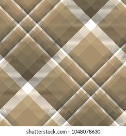 Seamless tartan plaid pattern in palette of taupe, beige and white. Classic fabric texture for digital textile printing. 