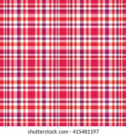Seamless tartan plaid pattern in pink, red, plum purple and white. 