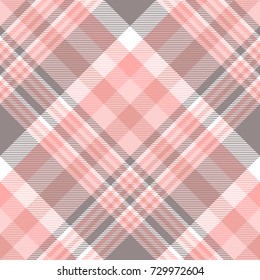 Seamless tartan plaid pattern in pink and grey. Traditional checkered fabric texture for digital textile printing. 