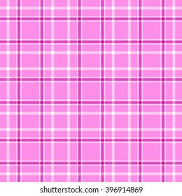 Seamless tartan plaid pattern in purple and white twill stripes on pink. Traditional checkered textile design.