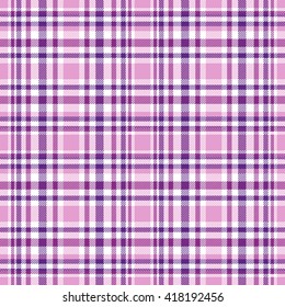 Seamless tartan plaid pattern in purple, white and shades of pink.