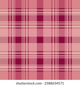 Seamless tartan plaid pattern in red and beige. Classic checkered textile design, perfect for fabric, fashion, wrapping paper, home decor, and digital backgrounds. Traditional Scottish style. 