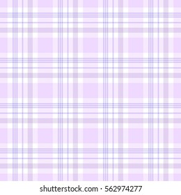 Seamless tartan plaid pattern in shades of pale pastel purple / mauve / pinkish violet / faded magenta and white. Checkered twill fabric texture. Vector swatch for digital textile printing.