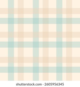 Seamless tartan plaid pattern in soft pastel beige and mint green. Classic checkered textile design for fabric, wallpaper, wrapping paper, and digital backgrounds.