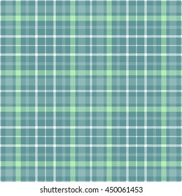 Seamless tartan plaid pattern. Stripes of white, turquoise green & grayish cyan green on light teal background. 
