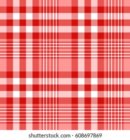 Seamless tartan plaid pattern in stripes of white and shades of red.