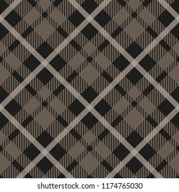 Seamless tartan plaid pattern in taupe, beige, grey and white. Classic fabric texture for digital textile printing.