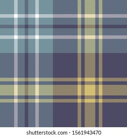 Seamless tartan plaid pattern texture. Herringbone woven check plaid in purple, grey blue, and yellow for autumn scarf, blanket, throw, duvet cover, upholstery, or other modern textile print.