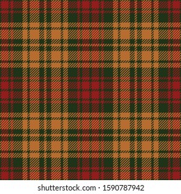 Seamless tartan plaid pattern texture. Dark orange red green check plaid for autumn winter flannel shirt, scarf, skirt, blanket, throw, duvet cover, or other modern textile print.