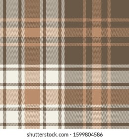 Seamless tartan plaid pattern texture. Brown, beige, and white check plaid for autumn, winter, and spring scarf, blanket, throw, duvet cover, or other modern fashion textile print.