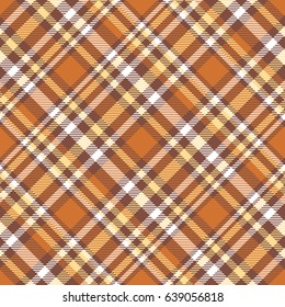 Seamless tartan plaid pattern. Traditional checkered fabric texture in palette of orange, yellow, red and white.