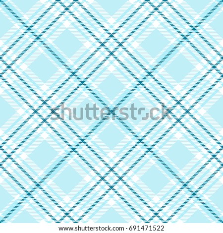 Seamless tartan plaid pattern. Traditional checker texture for digital textile printing. Stripes of light blue, teal blue and white.