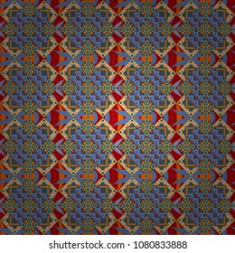Seamless tartan plaid pattern. Vector checkered fabric texture print in shades of red, blue and orange.