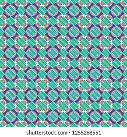 Seamless tartan plaid pattern. Vector checkered fabric texture print in shades of blue, green and pink.