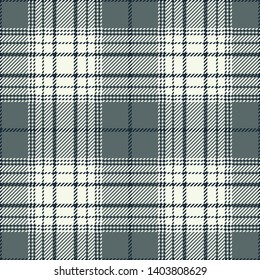 Seamless tartan plaid pattern vector in beige, grey, and dark blue. Old washed out fabric color effect.