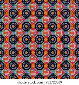 Seamless tartan plaid pattern. Vector checkered fabric texture print in shades of blue, black and orange.