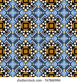 Seamless tartan plaid pattern. Vector checkered fabric texture print in shades of black, white and blue.