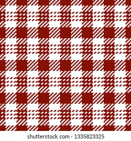 Seamless tartan plaid pixel pattern vector. Check plaid in red & white with stitched texture.
