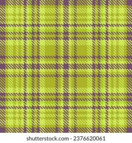 Tejido de color tartán sin soldadura del patrón de textura de corte con un fondo de tela vectorial en color lima y violeta.