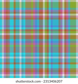 Seamless tartan textile of pattern background texture with a check fabric vector plaid in cyan and orange colors.