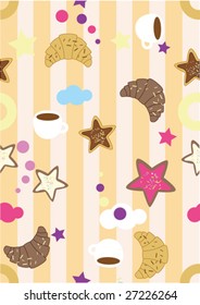 Seamless tasty croissants and coffee pattern