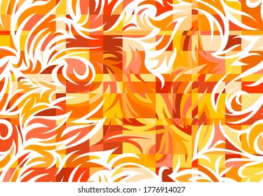 Seamless tattoo floral tribal background. Orange yellow enveloping loop pattern repeatable zembra camouflage maze. Vector detailed colorful clear image. Minimum nodes.