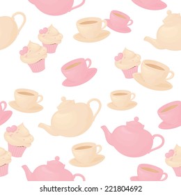 Seamless tea and cake background.