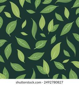 Seamless tea leaf pattern background with flat vector illustration concept.