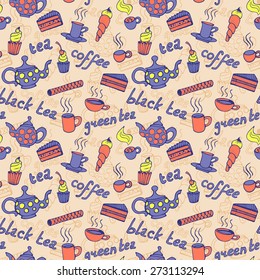seamless tea party pattern vector illustration