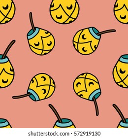 Seamless tea pattern with calabash and bombilla
